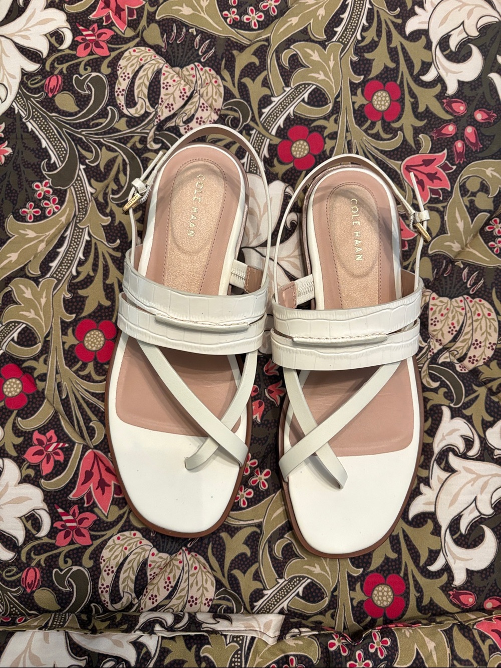 Cole Haan White Leather Crisscross Strap Slingback Sandals